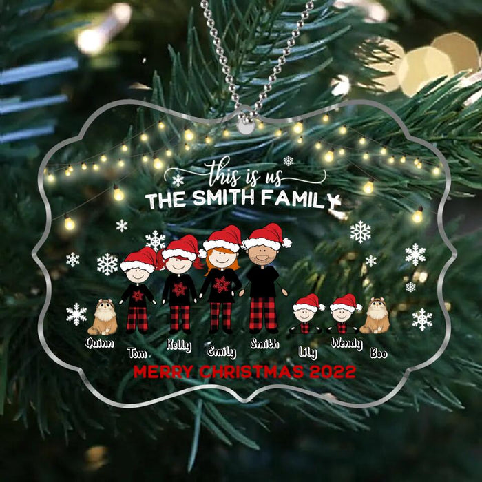 Personalized Family With Kid Christmas Ornament - Christmas Gift Idea For Family/Dog/Cat Lover - Up to 4 Kids And 3 Pets - This Is Us Merry Christmas 2022