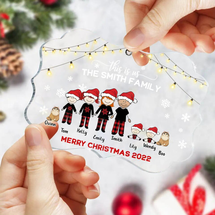 Personalized Family With Kid Christmas Ornament - Christmas Gift Idea For Family/Dog/Cat Lover - Up to 4 Kids And 3 Pets - This Is Us Merry Christmas 2022