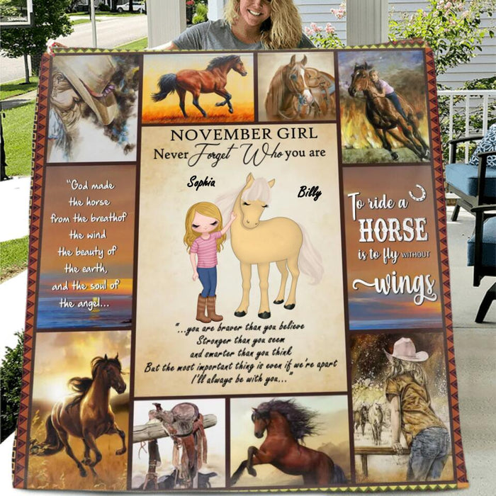 Personalized Horse Girl Chibi Quilt/Fleece Blanket - Gift Idea For Horse Lovers - I'll Always Be With You