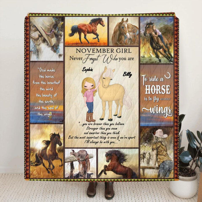 Personalized Horse Girl Chibi Quilt/Fleece Blanket - Gift Idea For Horse Lovers - I'll Always Be With You