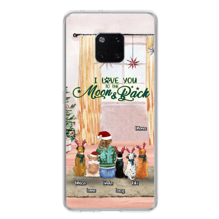Personalized Christmas Dog Mom Phone Case - Up to 5 Dogs - Gift Idea For Dog Lover/Dog Mom - I Love You To The Moon & Back - Case For Oppo, Xiaomi & Huawei