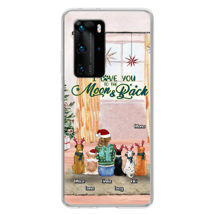 Personalized Christmas Dog Mom Phone Case - Up to 5 Dogs - Gift Idea For Dog Lover/Dog Mom - I Love You To The Moon & Back - Case For Oppo, Xiaomi & Huawei