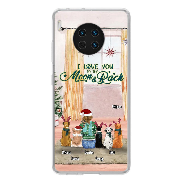 Personalized Christmas Dog Mom Phone Case - Up to 5 Dogs - Gift Idea For Dog Lover/Dog Mom - I Love You To The Moon & Back - Case For Oppo, Xiaomi & Huawei
