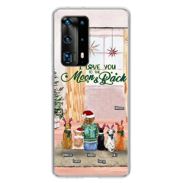 Personalized Christmas Dog Mom Phone Case - Up to 5 Dogs - Gift Idea For Dog Lover/Dog Mom - I Love You To The Moon & Back - Case For Oppo, Xiaomi & Huawei