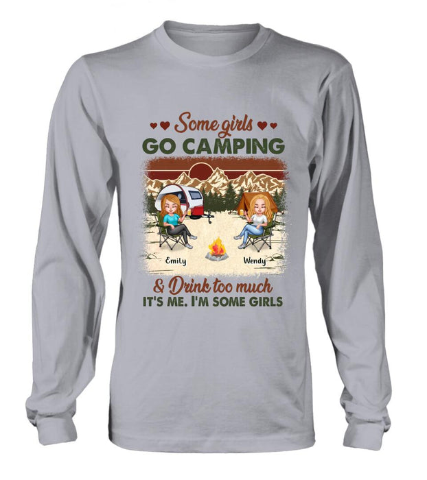 Personalized Camping Friends Shirt - Up to 7 Friends - Gift Idea For Friends/Besties/Camping Lovers - Some Girls Go Camping And Drink Too Much
