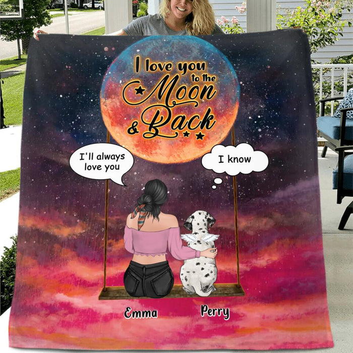 Personalized Memorial Pet Mom Quilt/Fleece Blanket - Gift Idea For Dog/Cat Lovers - Up to 3 Pets - I Love You To The Moon & Back