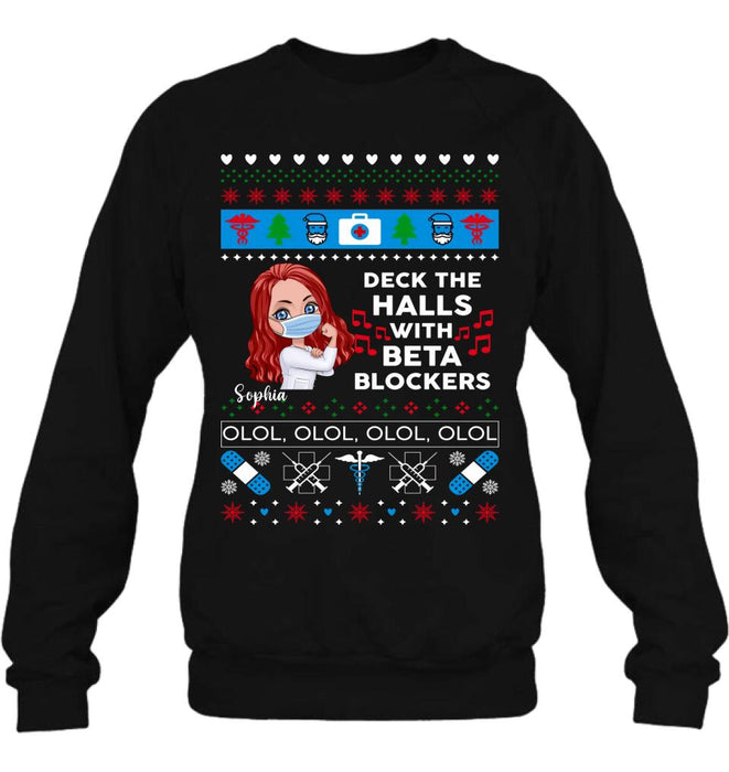 Personalized Nurse T-Shirt - Gift Idea For Nurse - Deck The Halls With Beta Blockers