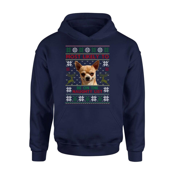 Personalized Dog Photo T-Shirt - Christmas Gift Idea For Pet Lovers - Most Likely To Be On The Naughty List