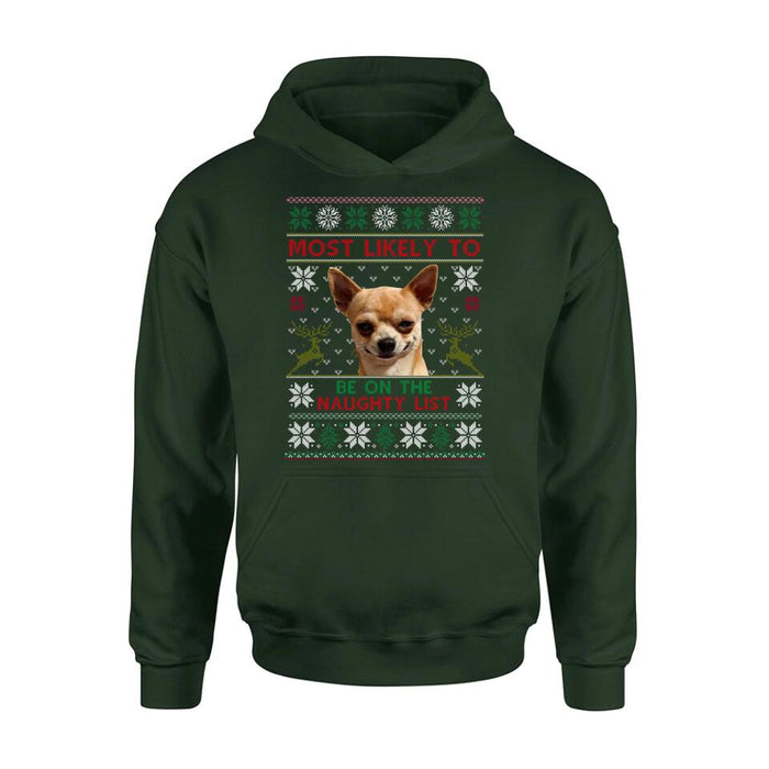 Personalized Dog Photo T-Shirt - Christmas Gift Idea For Pet Lovers - Most Likely To Be On The Naughty List