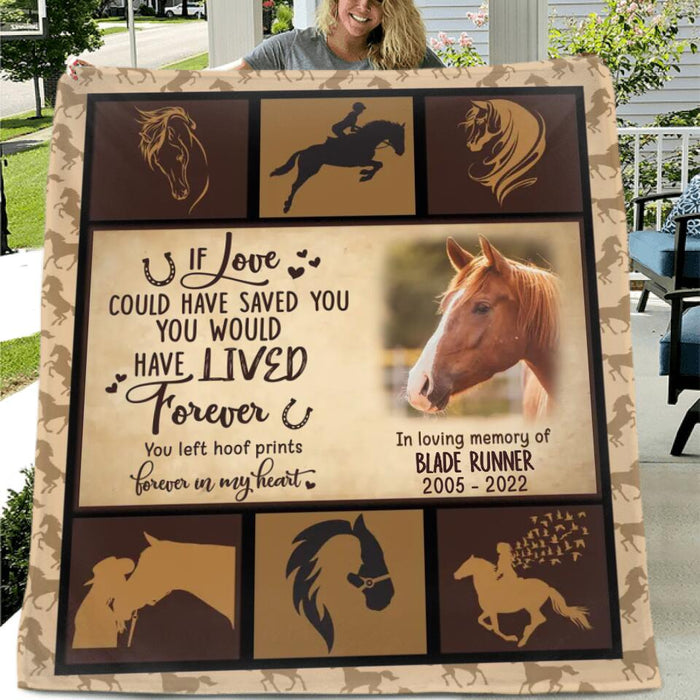 Personalized Memorial Horse Quilt/Fleece Blanket - Memorial Gift Idea For Horse Lover - You Left Hoof Prints Forever In My Heart
