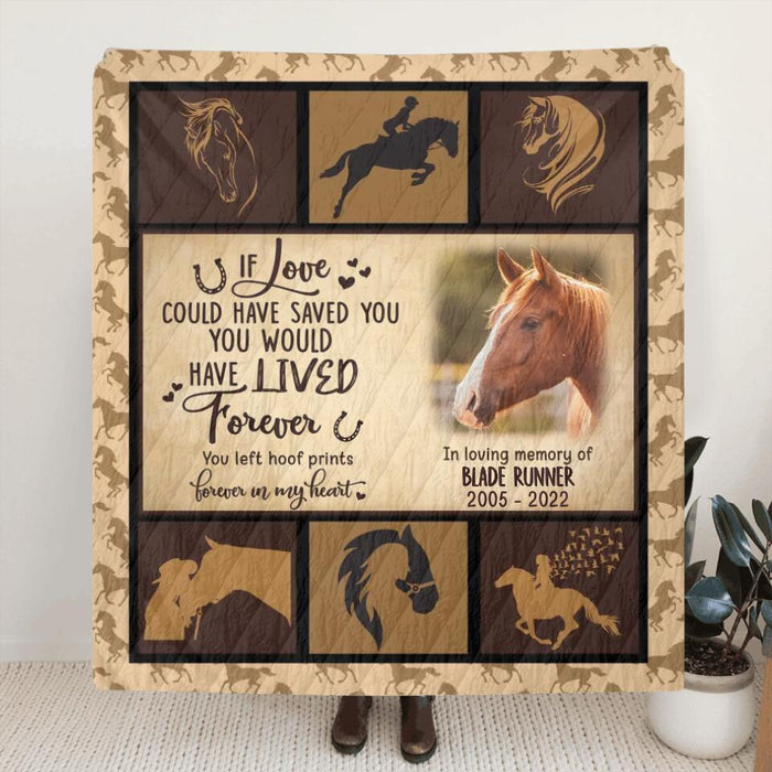 Personalized Memorial Horse Quilt/Fleece Blanket - Memorial Gift Idea For Horse Lover - You Left Hoof Prints Forever In My Heart