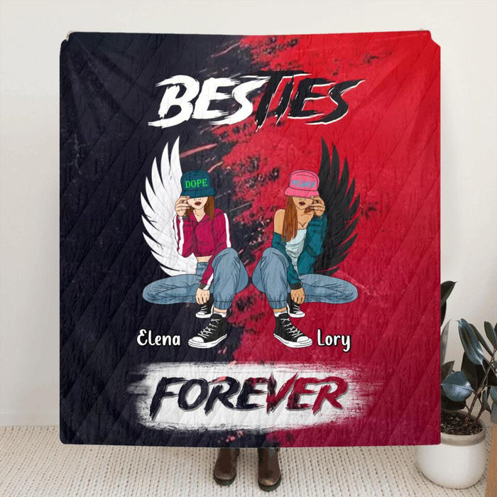 Personalized Besties Quilt/Fleece Throw Blanket - Christmas Gift Idea For Besties/Sisters - Besties Forever