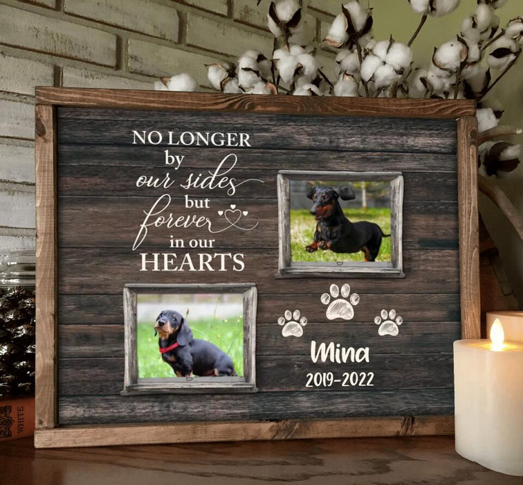 Personalized Memorial Pet Poster - Upload 2 Photos - No Longer By Our Sides But Forever In Our Hearts