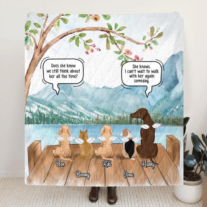 Personalized Memorial Pet Quilt/Fleece Blanket/Pillow Cover - Up to 5 Pets - Memorial Gift Idea For Dog/Cat Lovers - I Can't Wait To Walk With Her Again Someday