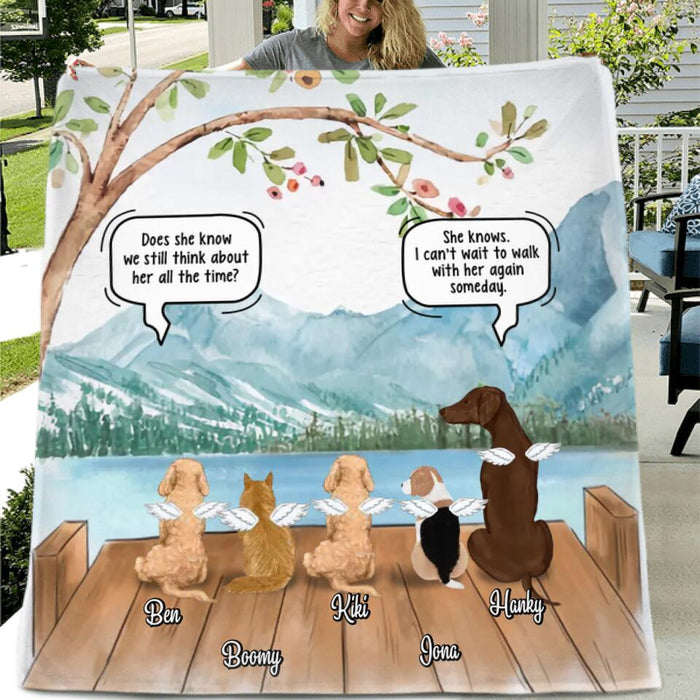 Personalized Memorial Pet Quilt/Fleece Blanket/Pillow Cover - Up to 5 Pets - Memorial Gift Idea For Dog/Cat Lovers - I Can't Wait To Walk With Her Again Someday
