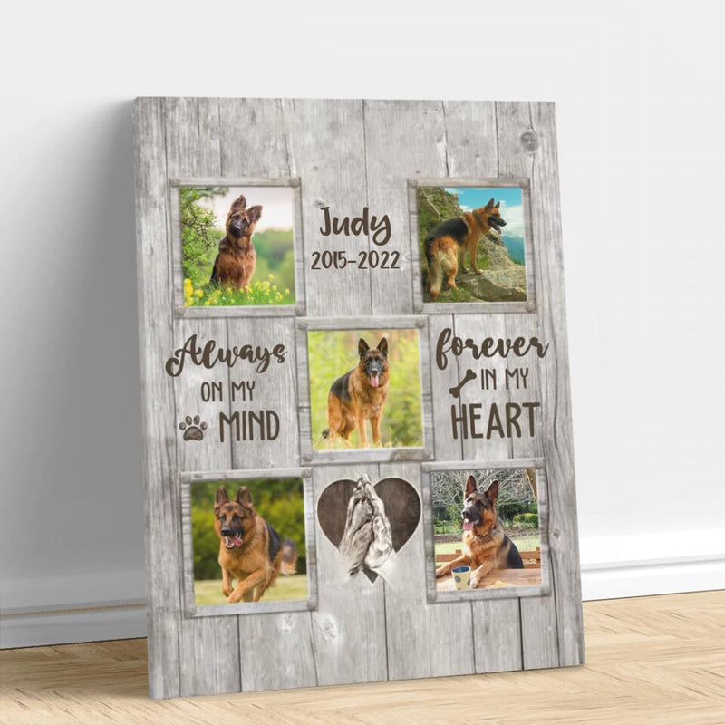 Personalized Memorial Pet Canvas - Upload 5 Photos - Memorial Gift For Loss Of Pet - Always On My Mind Forever In My Heart