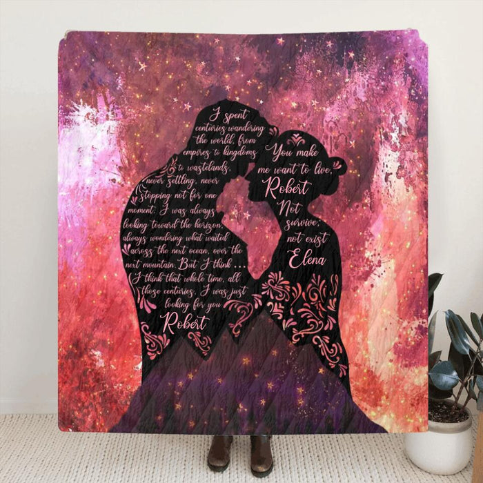 Personalized Couple Fleece Throw Blanket/Quilt - Gift Idea For Couple - Custom Husband/ Wife Name - You Make Me Want To Live