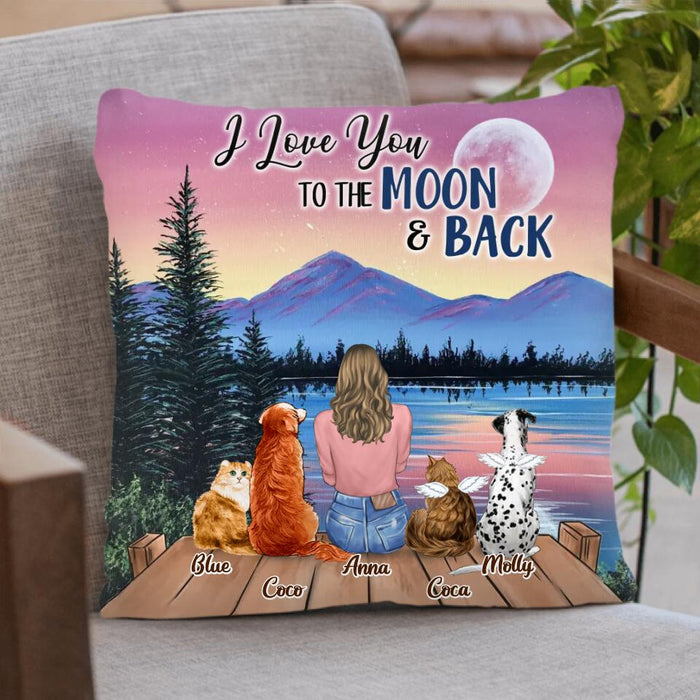 Personalized Memorial Pet Pillow Cover/Fleece/Quilt Blanket - Up to 4 Pets - Gift For Dog/Cat Lover - I Love You To The Moon & Back