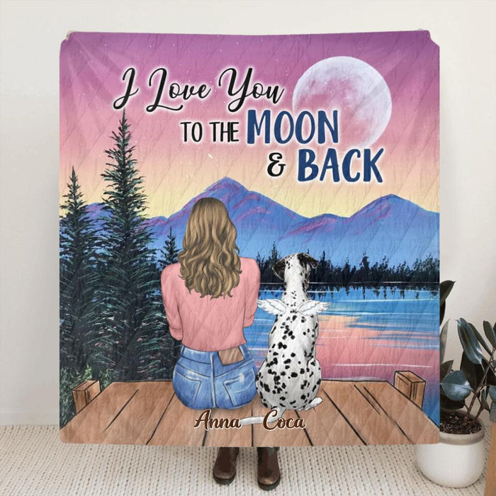 Personalized Memorial Pet Pillow Cover/Fleece/Quilt Blanket - Up to 4 Pets - Gift For Dog/Cat Lover - I Love You To The Moon & Back