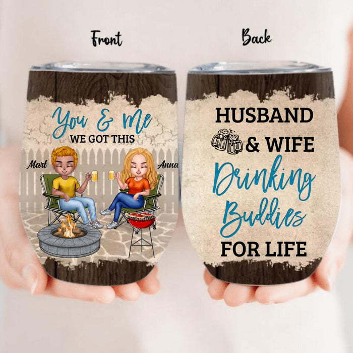 Personalized Couple Wine Tumbler - Gift Idea For Couple/Camping Lover - Husband & Wife Drinking Buddies For Life