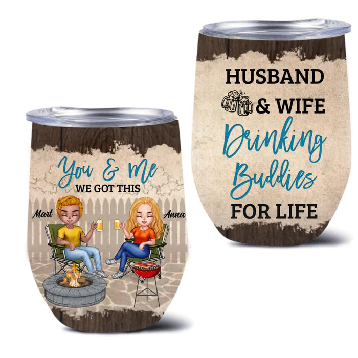 Personalized Couple Wine Tumbler - Gift Idea For Couple/Camping Lover - Husband & Wife Drinking Buddies For Life
