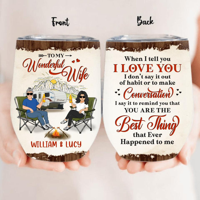 Personalized Couple Camping Wine Tumbler - Camping Gift For Wife From Husband - To My Wonderful Wife