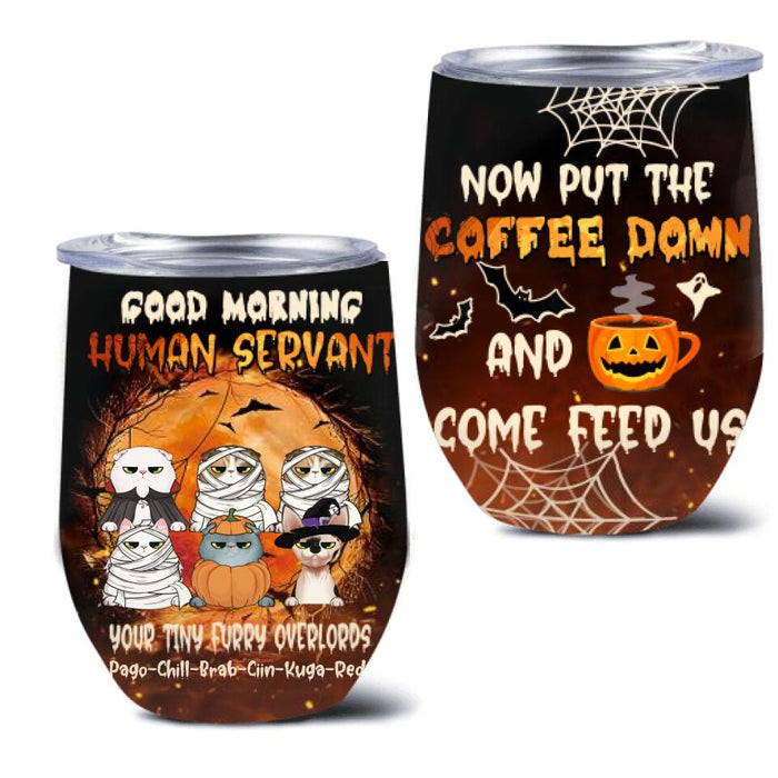 Personalized Halloween Cats Wine Tumbler - Up To 6 Cats - Best Gift For Cat Lover