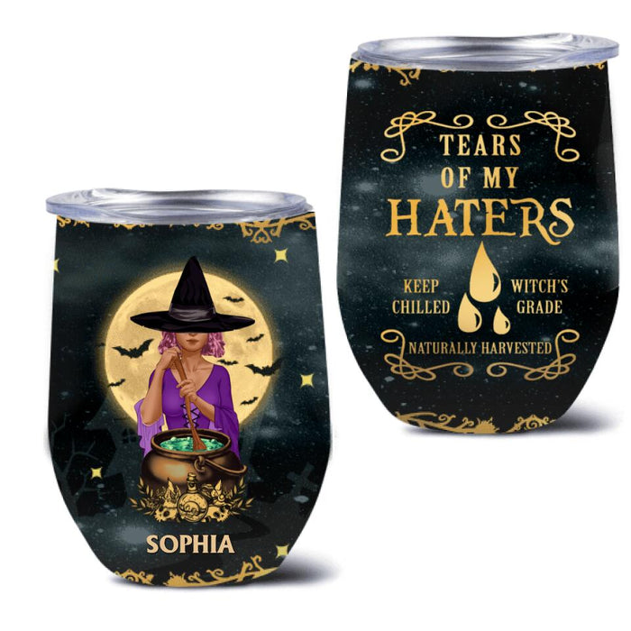 Personalized Witch Wine Tumbler - Halloween Gift Idea For Friends - Tears Of My Haters