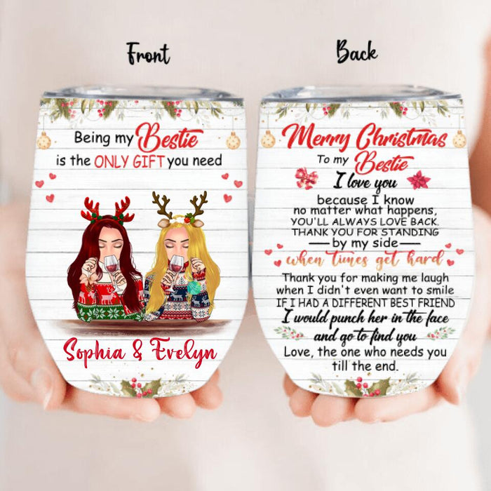 Personalized Xmas Besties Wine Tumbler - Best Gift For Friends - Merry Christmas To My Bestie