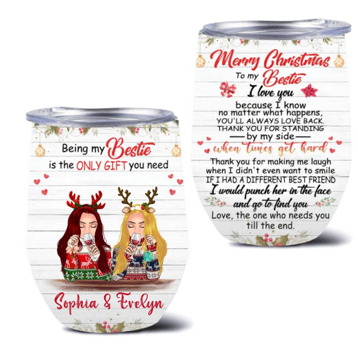 Personalized Xmas Besties Wine Tumbler - Best Gift For Friends - Merry Christmas To My Bestie