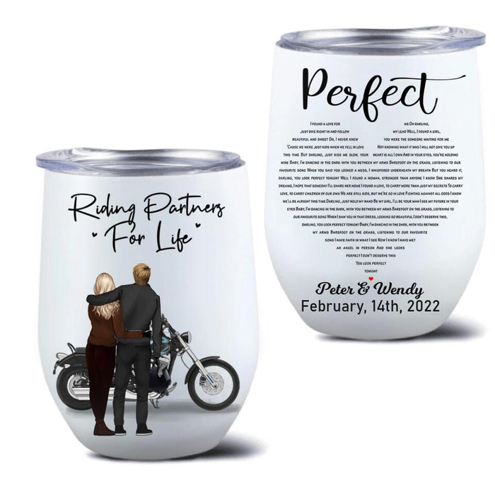 Personalized Perfect Heart Couple Motorbike Wine Tumbler - Valentine's Day Gift Idea For Couple