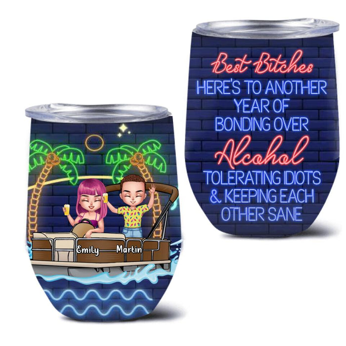 Personalized Pontoon Friends Wine Tumbler - Up to 4 People - Gift Idea For Friends - There Are Two Absolutes In Life Pontoon Friends And Alcohol