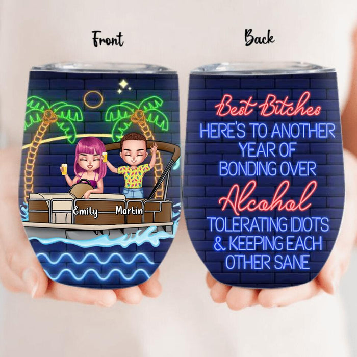 Personalized Pontoon Friends Wine Tumbler - Up to 4 People - Gift Idea For Friends - There Are Two Absolutes In Life Pontoon Friends And Alcohol
