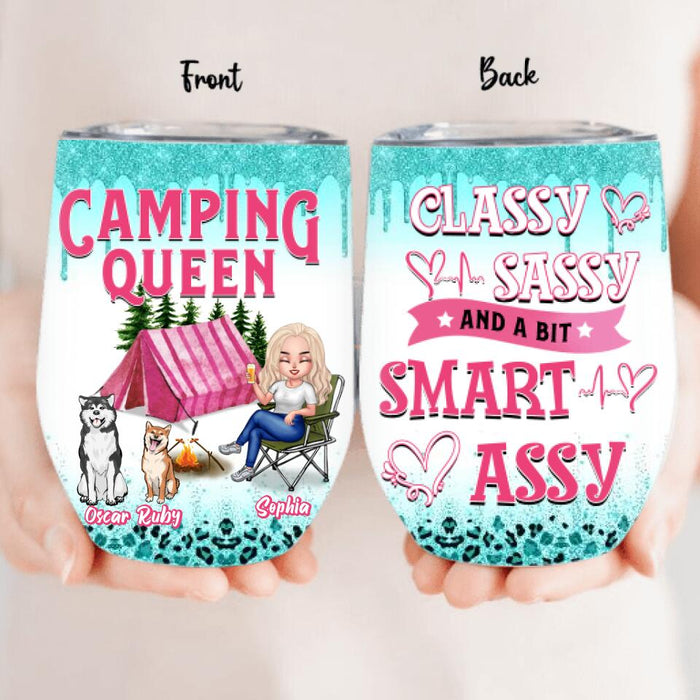 Personalized Camping Wine Tumber - Gift for Camping Lovers, Dog Mom - Camping Queen Dog Mom - Up to 2 Dogs - Some girls go camping and drink too much
