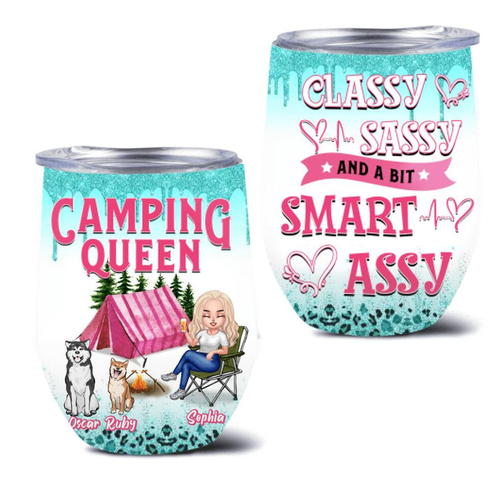 Personalized Camping Wine Tumber - Gift for Camping Lovers, Dog Mom - Camping Queen Dog Mom - Up to 2 Dogs - Some girls go camping and drink too much