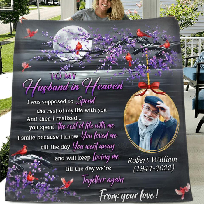 Personalized Widowed Quilt/Fleece Blanket - Upload Photo - Memorial Gift Idea - To My Husband In Heaven