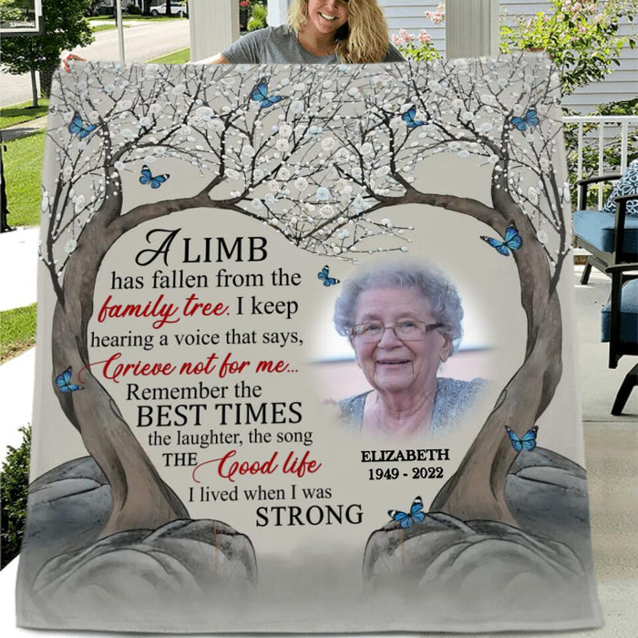 Personalized Memorial Photo Quilt/Fleece Blanket - Memorial Gift Idea For Family Member - A Limb Has Fallen From The Family Tree