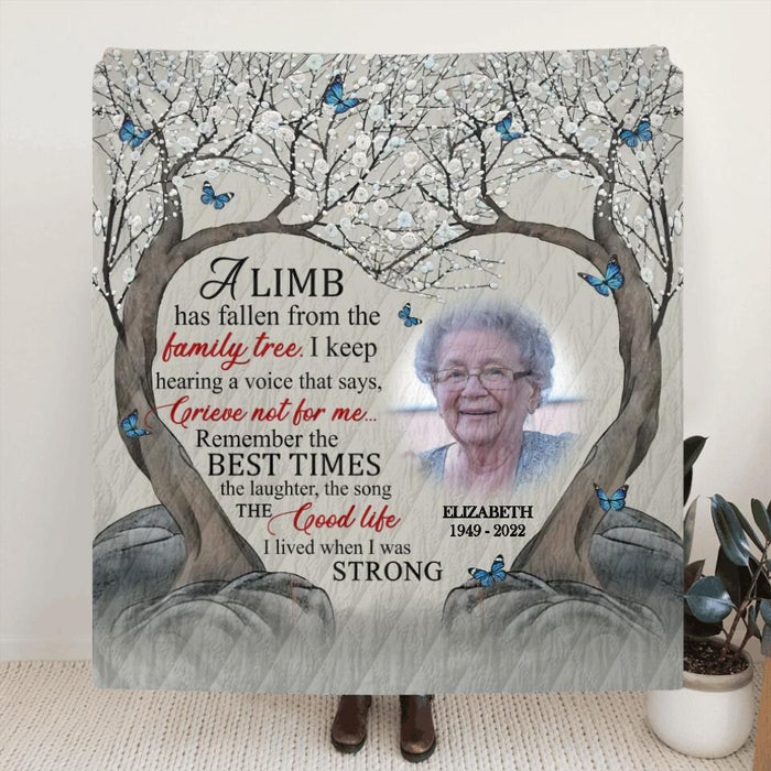 Personalized Memorial Photo Quilt/Fleece Blanket - Memorial Gift Idea For Family Member - A Limb Has Fallen From The Family Tree