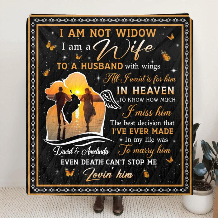Personalized Memorial Couple Fleece Throw Blanket/Quilt/Pillow Cover -  Memorial Gift Idea For Couple - I Am A Wife To A Husband With Wings