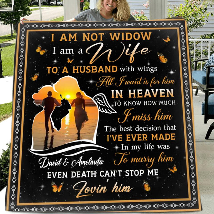 Personalized Memorial Couple Fleece Throw Blanket/Quilt/Pillow Cover -  Memorial Gift Idea For Couple - I Am A Wife To A Husband With Wings