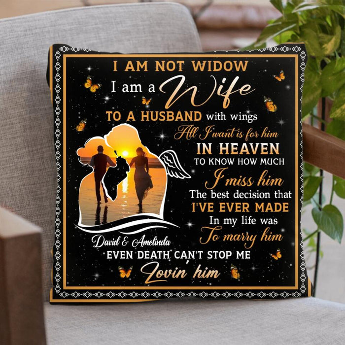 Personalized Memorial Couple Fleece Throw Blanket/Quilt/Pillow Cover -  Memorial Gift Idea For Couple - I Am A Wife To A Husband With Wings