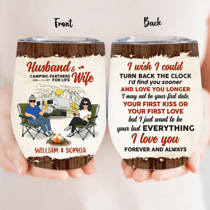 Personalized Camping Wine Tumbler - Gift Idea For Camping Lover/Couple - Husband & Wife Camping Partners For Life