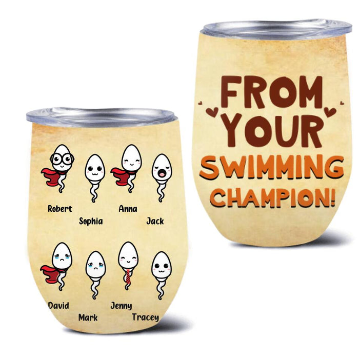 Personalized Sperms Wine Tumbler - Gift Idea From Kids to Father with up to 8 Kids - From Your Swimming Champion!