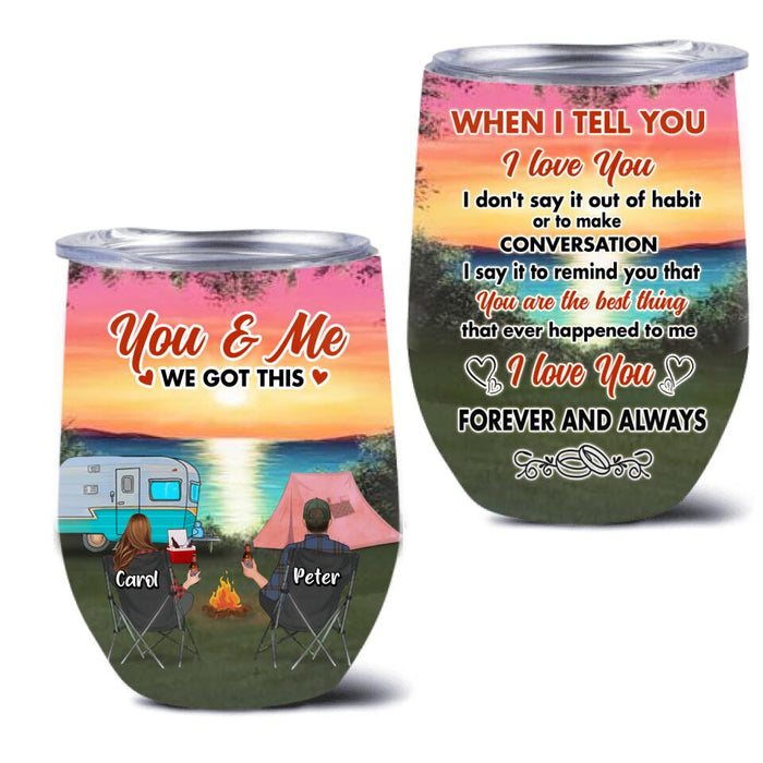 Personalized Couple Camping Wine Tumbler - Couple With Up to 3 Pets - Gift Idea For Camping Lover - I Love You Forever And Always
