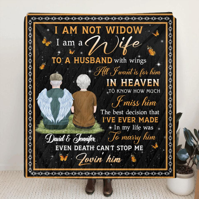 Personalized Memorial Couple Fleece Throw Blanket/Quilt/Pillow Cover - Memorial Gift Idea For Couple/Wife - I Am A Wife To A Husband With Wings