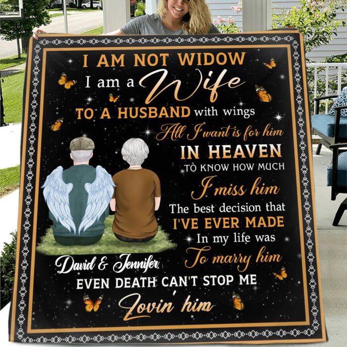 Personalized Memorial Couple Fleece Throw Blanket/Quilt/Pillow Cover - Memorial Gift Idea For Couple/Wife - I Am A Wife To A Husband With Wings