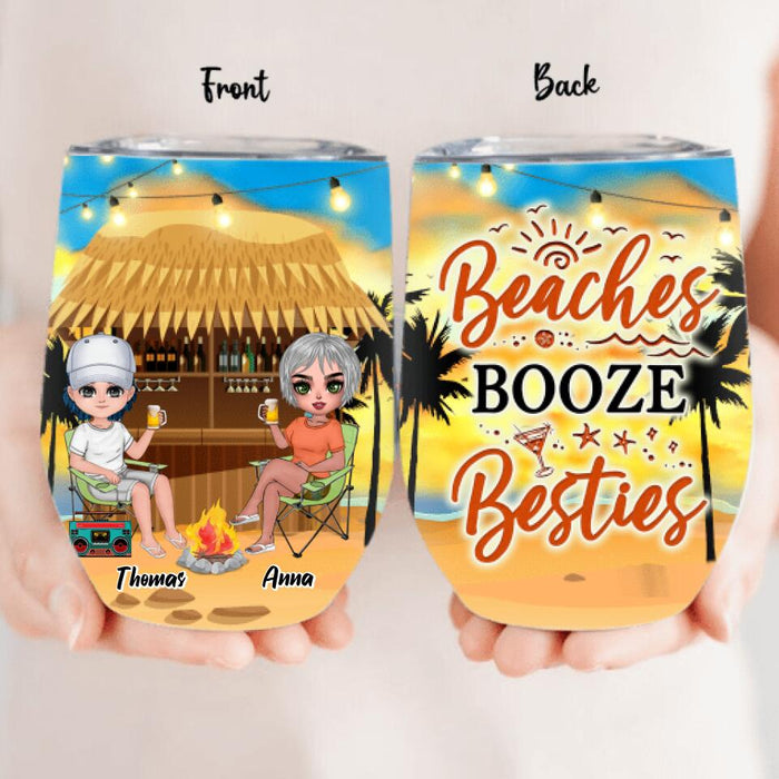 Personalized Friends Wine Tumbler - Up to 4 People - Gift Idea For Friends - Beaches Booze Besties