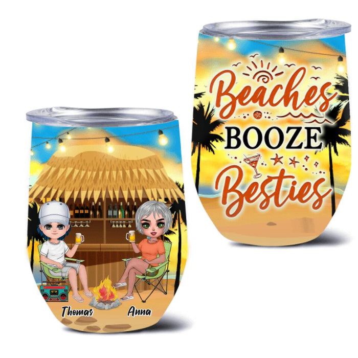 Personalized Friends Wine Tumbler - Up to 4 People - Gift Idea For Friends - Beaches Booze Besties
