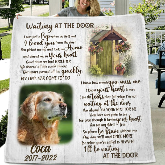 Personalized Memorial Dog Quilt/Fleece Blanket - Memorial Gift For Dog Lover - Waiting At The Door