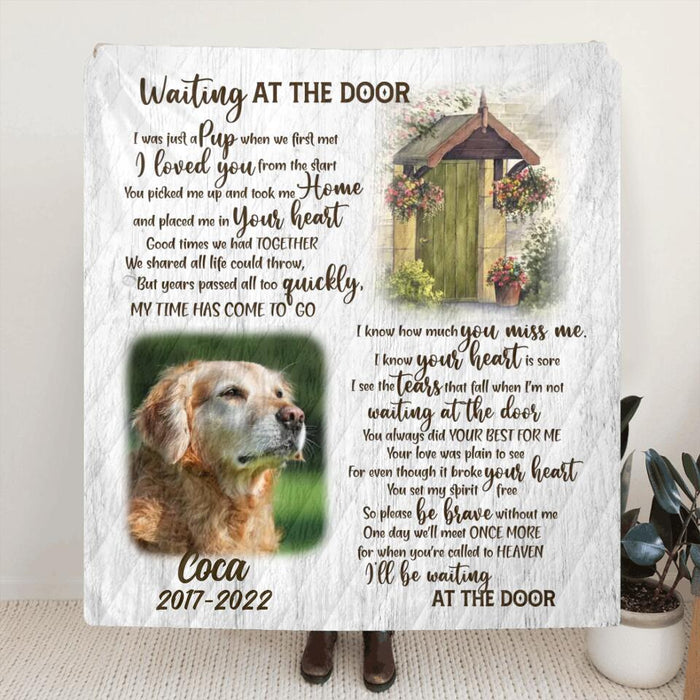 Personalized Memorial Dog Quilt/Fleece Blanket - Memorial Gift For Dog Lover - Waiting At The Door